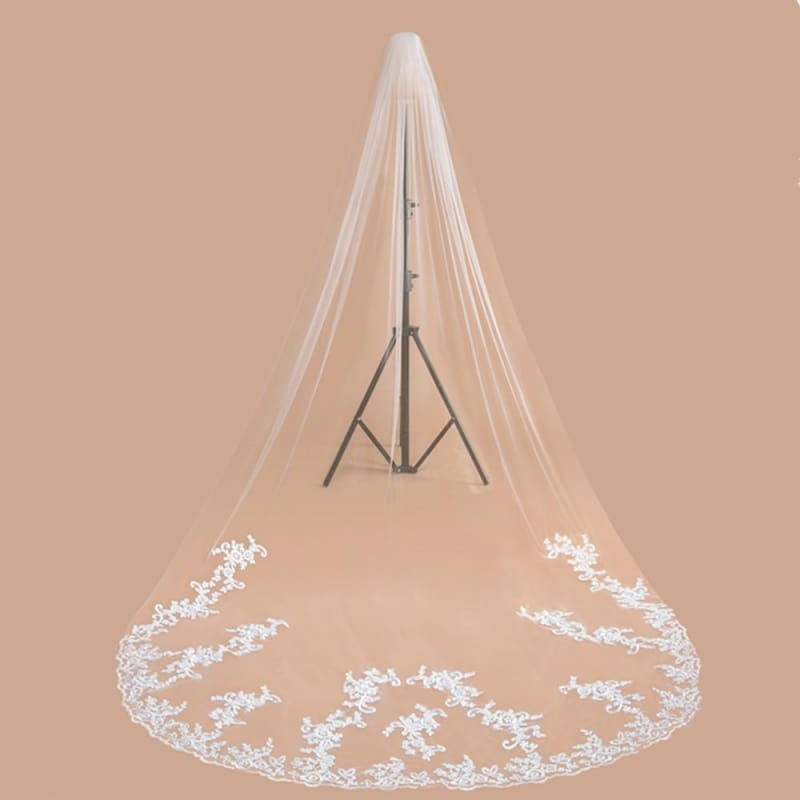 3M Lace Edge Cathedral Wedding Veils With Comb White Ivory Long Tulle Veils Wedding Accessories Bridal Veil velos de novia - wedding veils