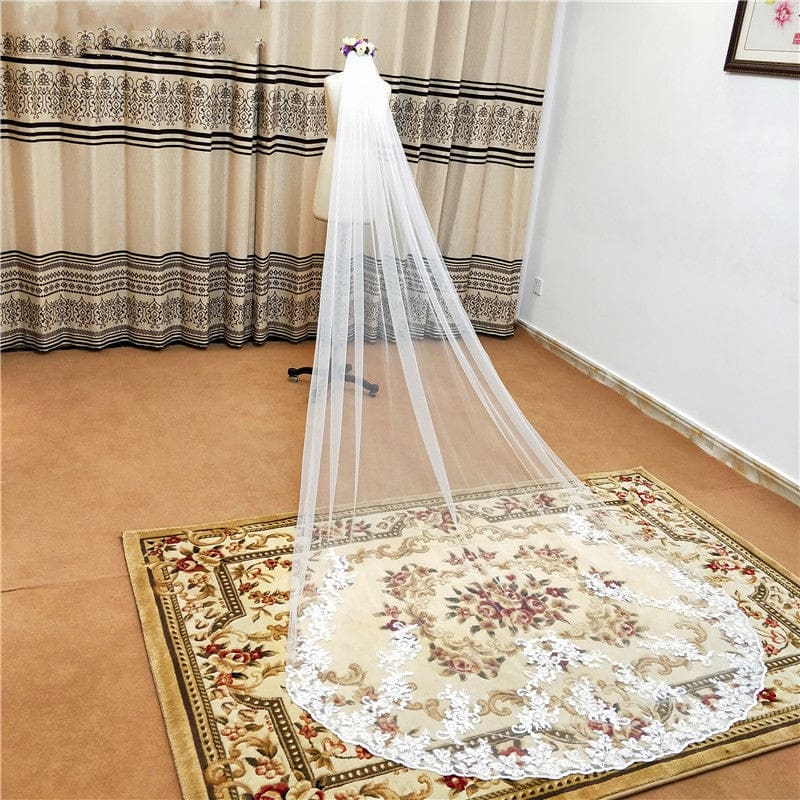 3M Lace Edge Cathedral Wedding Veils With Comb White Ivory Long Tulle Veils Wedding Accessories Bridal Veil velos de novia - wedding veils