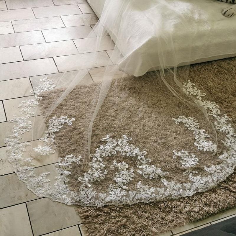 3M Lace Edge Cathedral Wedding Veils With Comb White Ivory Long Tulle Veils Wedding Accessories Bridal Veil velos de novia - wedding veils