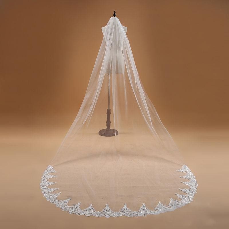 3M One Layer Lace Edge Cathedral Wedding Veils-Chicloth