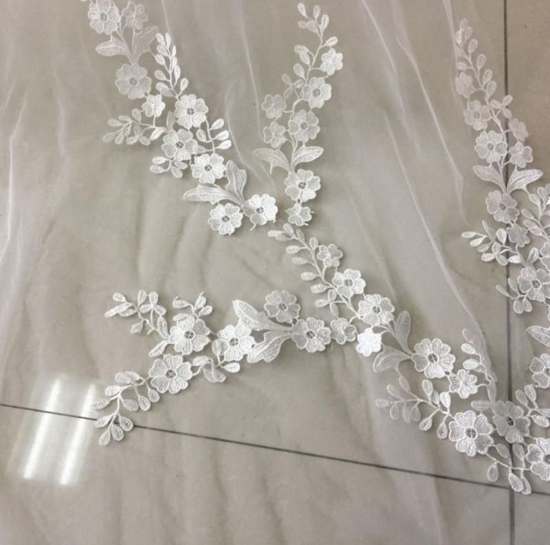 3M Two Layer Lace Edge Face Covered Wedding Veils | Bridelily - WHITE / 300cm - wedding veils