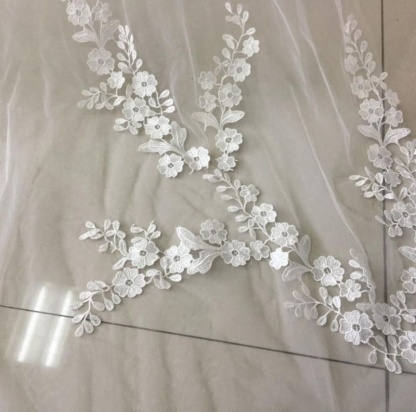 3M Two Layer Lace Edge Face Covered Wedding Veils | Bridelily - WHITE / 300cm - wedding veils