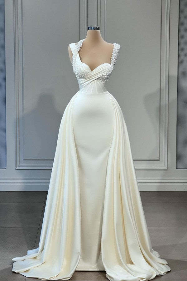 Chicloth Sweetheart Sleeveless Mermaid Wedding Reception Dress Long With Pearls