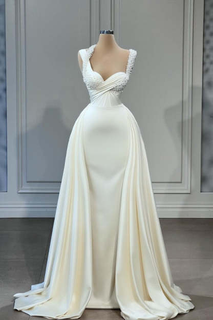Chicloth Sweetheart Sleeveless Mermaid Wedding Reception Dress Long With Pearls