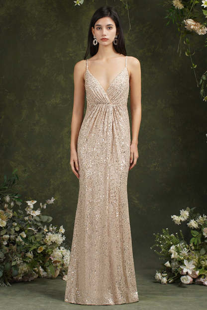 Chicloth Spaghetti-Straps Sequins Bridesmaid Dress Sleeveless