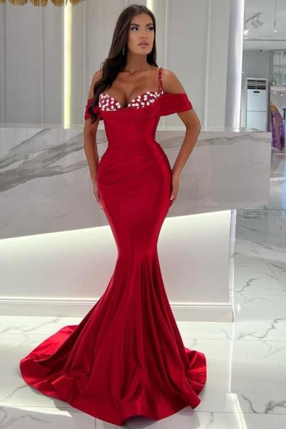 Simple Long Red Evening Dress | Glitter Prom Dress