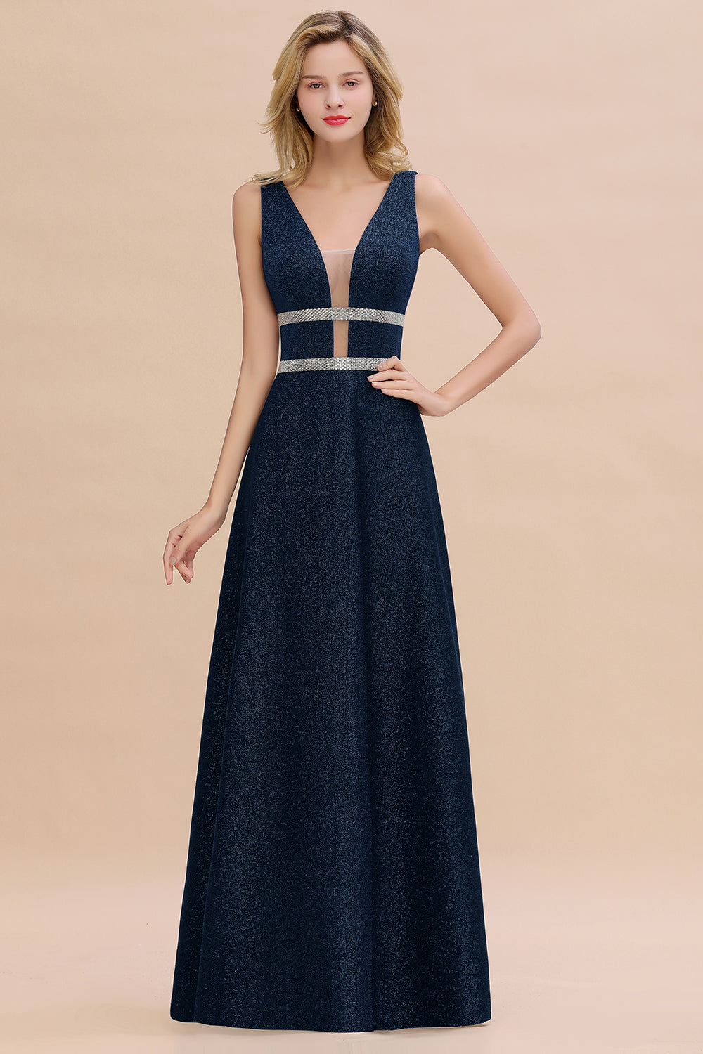 Chicloth Shinning V-Neck Sleeveless Long Prom Dress Online With Zipper Back