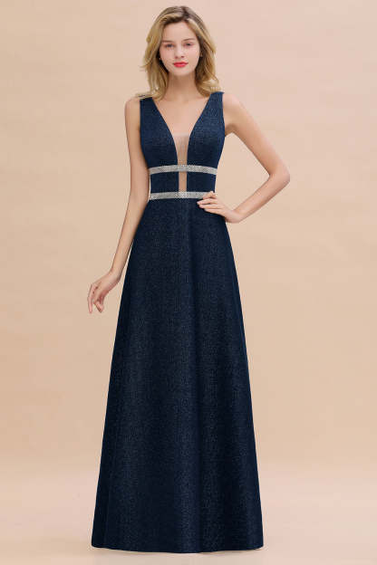 Chicloth Shinning V-Neck Sleeveless Long Prom Dress Online With Zipper Back