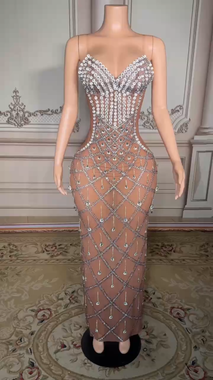 Strapless Crystals Floor Length Sheath Prom Dress