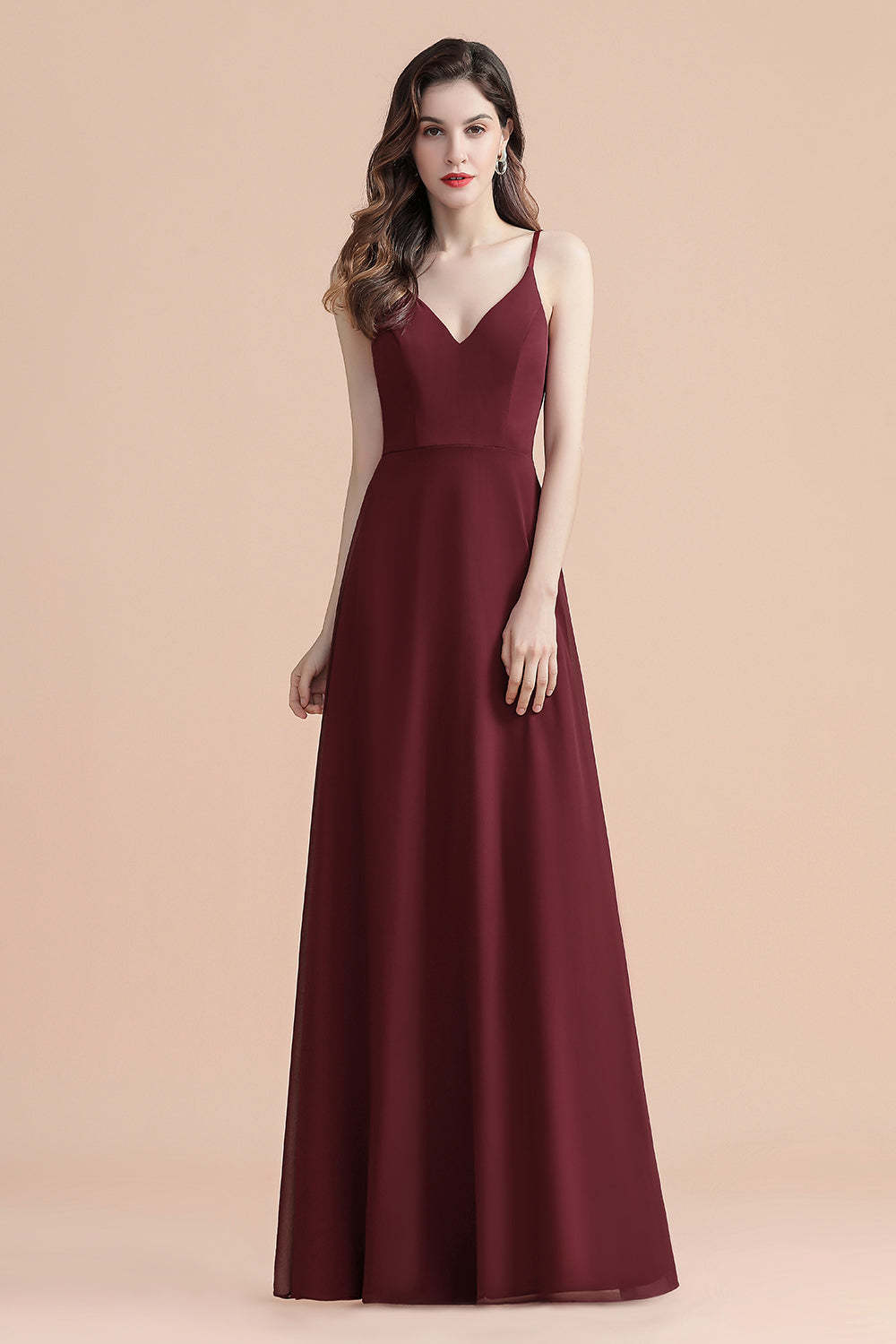 Chicloth Elegant V-Neck Burgundy Chiffon Bridesmaid Dress Lace Sequins Spaghetti Straps Evening Dress