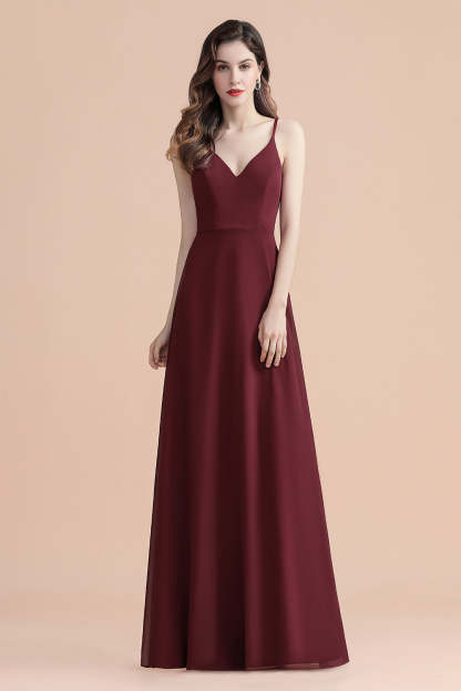 Chicloth Elegant V-Neck Burgundy Chiffon Bridesmaid Dress Lace Sequins Spaghetti Straps Evening Dress