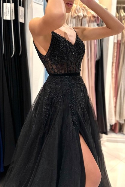 Elegant Long Black Evening Dresses | Lace Prom Dresses