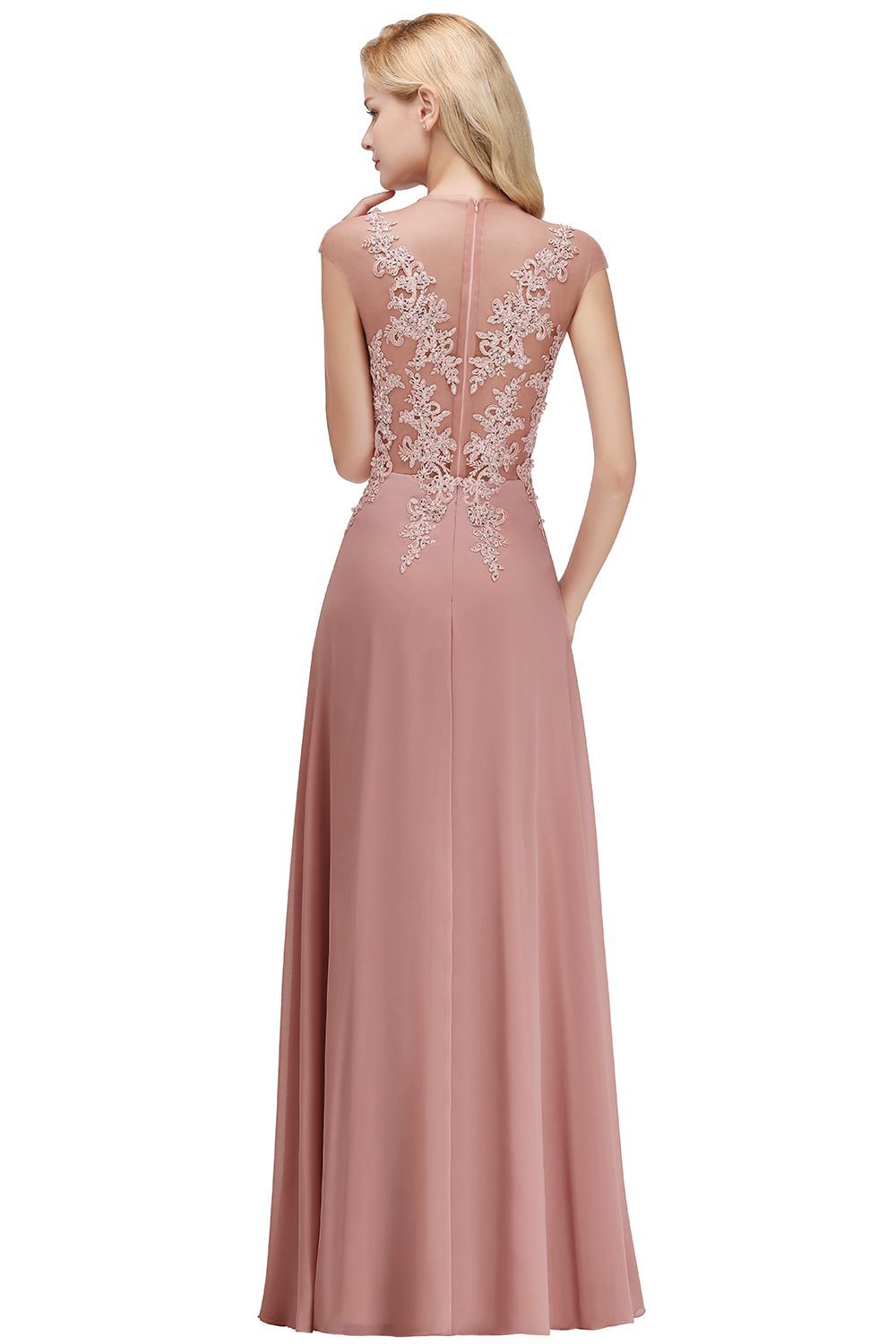 Chicloth A-line Jewel Sleeveless Chiffon Tulle Lace Bridesmaid Dress