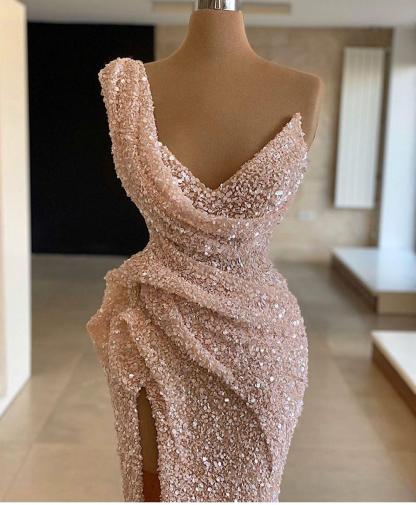 Chicloth Gorgeous Sleeveless Sequins Prom Dress Mermaid Long Slit