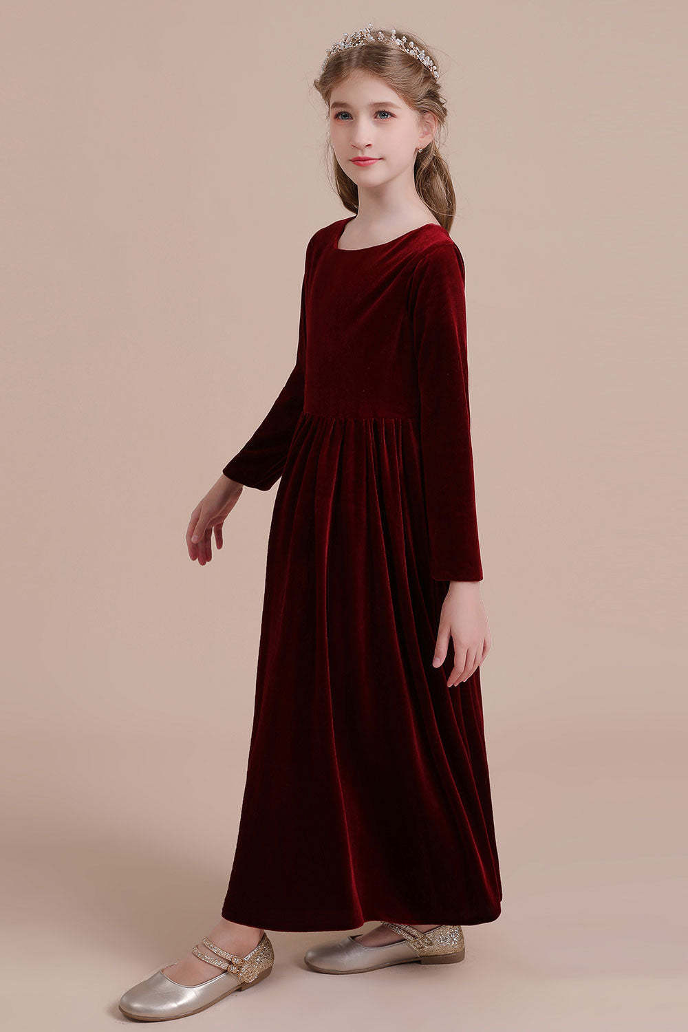 Chicloth A-Line Long Sleeve Velvet Flower Girl Dress On Sale