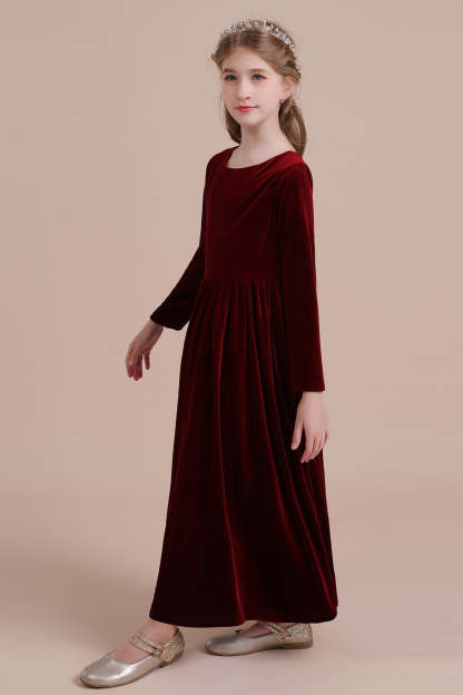 Chicloth A-Line Long Sleeve Velvet Flower Girl Dress On Sale