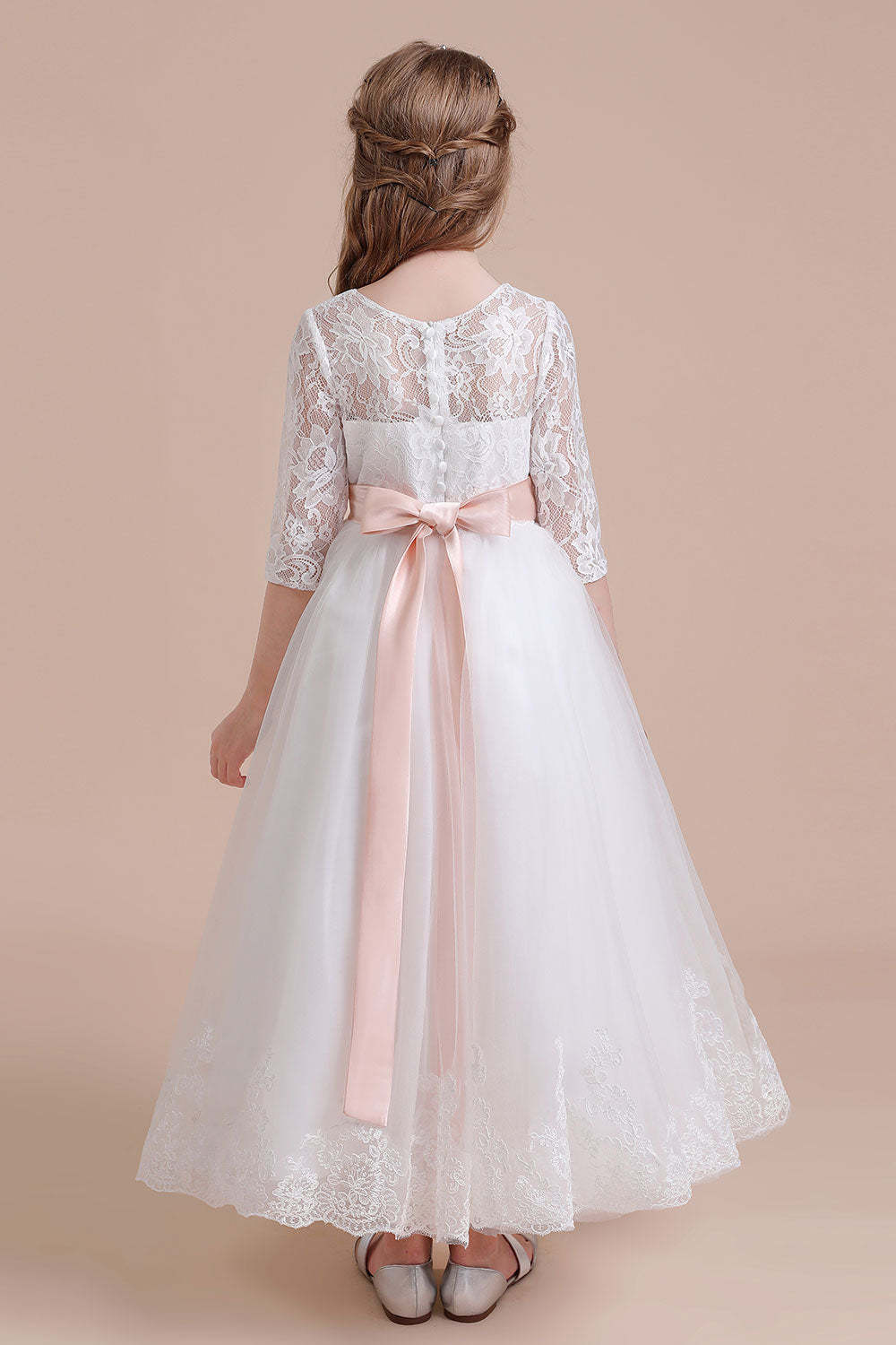 Chicloth A-Line Illusion Lace Tulle Ankle Length Flower Girl Dress On Sale