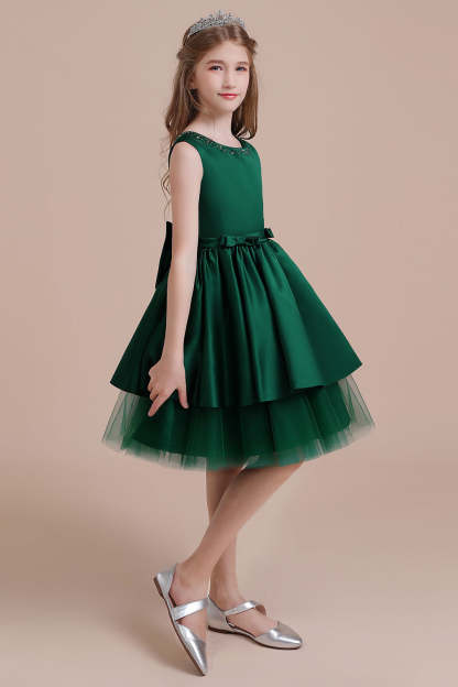 Chicloth A-Line Bow Beading Satin Tulle Flower Girl Dress On Sale