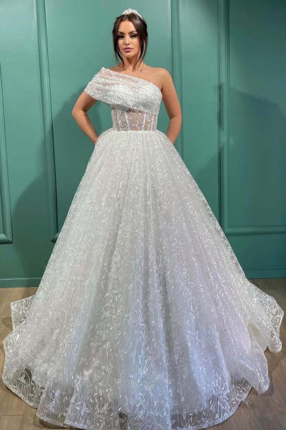 Chicloth White Ball Gown Wedding Dress Lace With Off-the-Shoulder