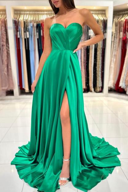 Chicloth Emerald Green Prom Dress Sweetheart Long With Slit