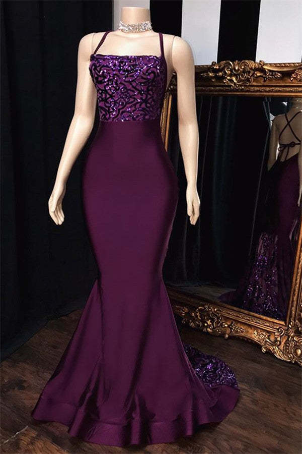Chicloth Purple Halter Mermaid Long Prom Dress With Sequins