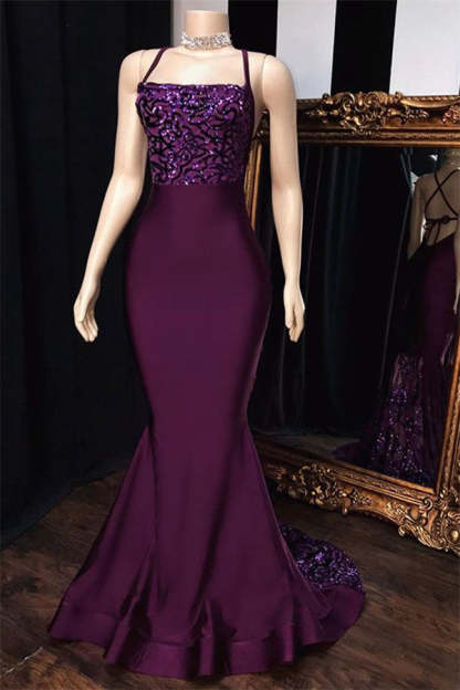 Chicloth Purple Halter Mermaid Long Prom Dress With Sequins