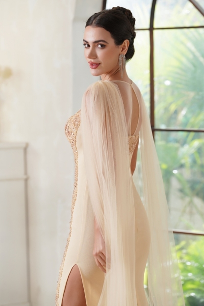 Champagne Sequined Mermaid Evening Dress