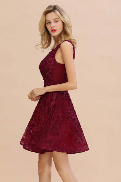 Chicloth Burgundy Sleeveless Lace Short Prom Dress Mini Party Gowns Online