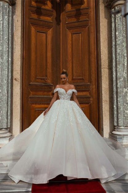 Chicloth Off-the-Shoulder Wedding Gown Tulle With Appliques