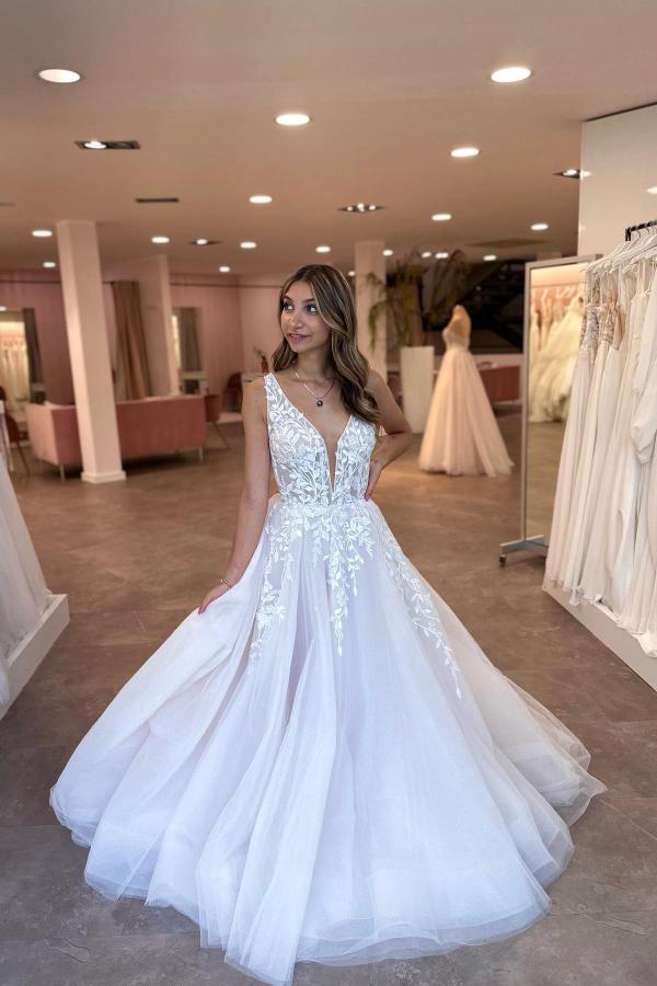 Sexy Wedding Dresses V Neck | A line wedding dresses with lace