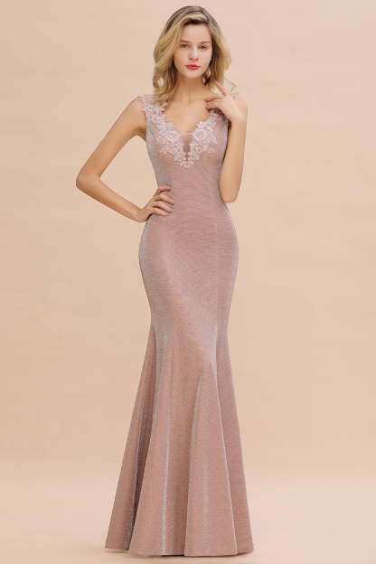 Chicloth Dusty Pink Shinning Long Prom Dress Mermaid With Appliques