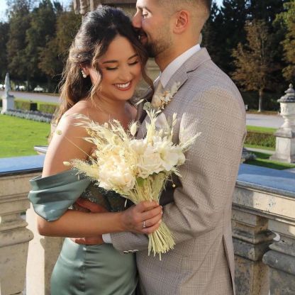 Chicloth Silver Grey Off-the-Shoulder Prom Dress Split With Appliques