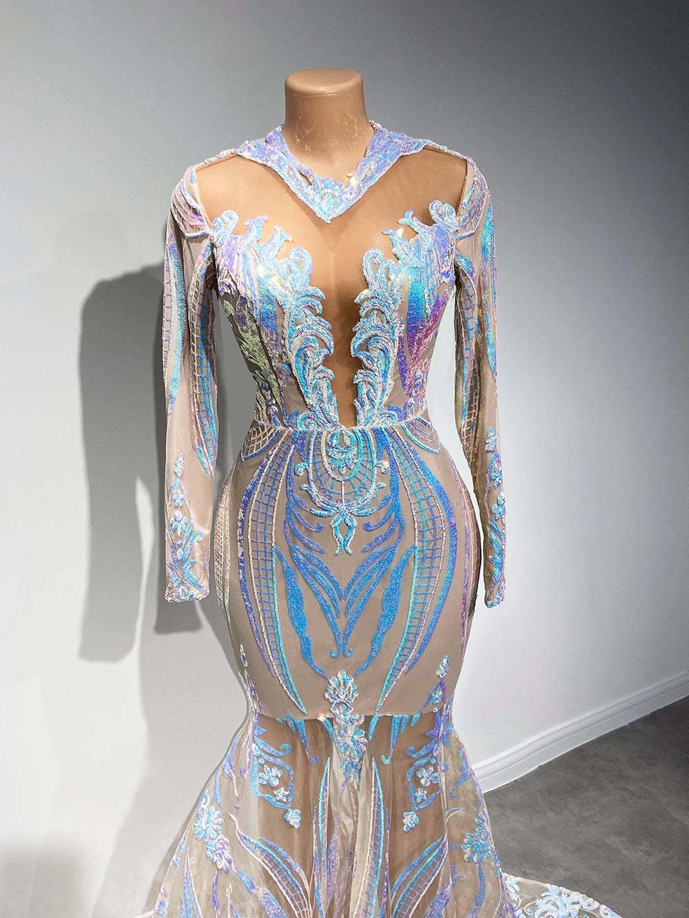 Chicloth Long Sleeves Sequins Prom Dress Mermaid Online