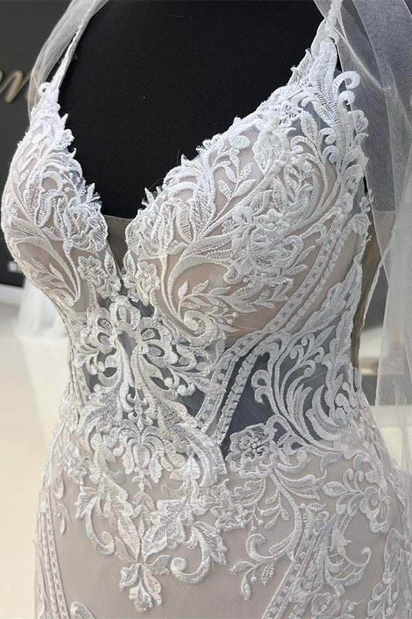 Chicloth Spaghetti-Straps Lace Wedding Dress Mermaid Sleeveless
