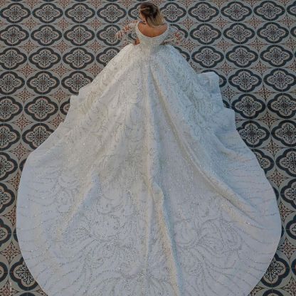 Chicloth Long Sleeve Ball Gown Wedding Dress With Beads