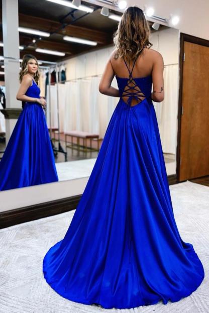 Royal Blue Spaghetti Straps A-Line Prom Dresses | Evening Gowns