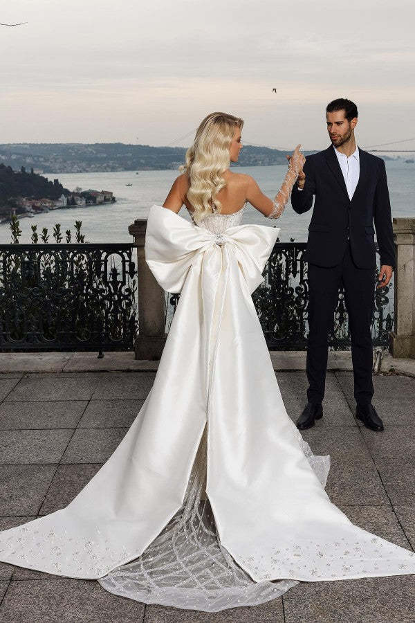 Chicloth Bowknot Wedding Dress Mermaid Luxury With Beadings