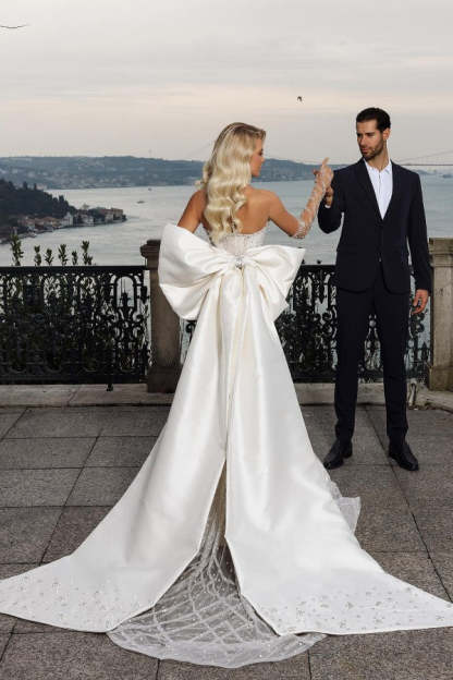 Chicloth Bowknot Wedding Dress Mermaid Luxury With Beadings