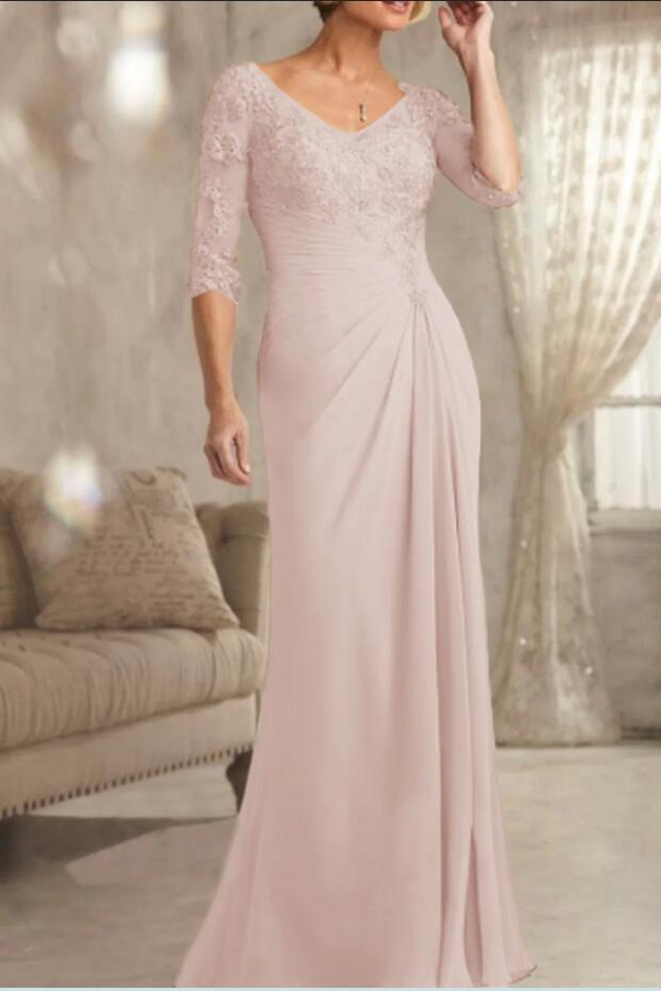 Elegant Half Sleeve Chiffon Mother of the Bride Dress