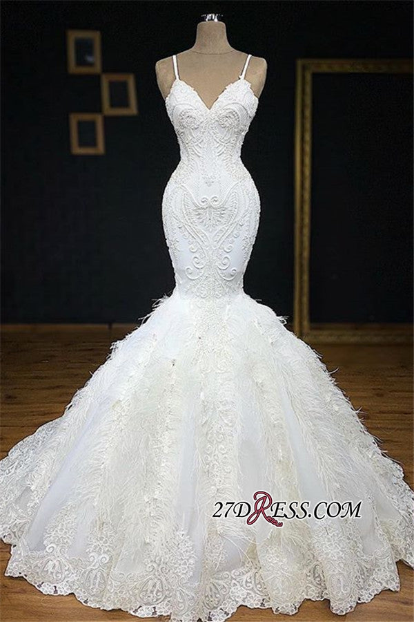 Chicloth Sexy Spaghetti Straps Sleeveless White Wedding Dresses With Appliques Mermaid Sleeveless Bridal Gowns On Sale