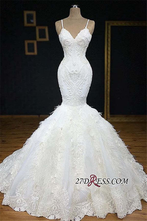 Chicloth Sexy Spaghetti Straps Sleeveless White Wedding Dresses With Appliques Mermaid Sleeveless Bridal Gowns On Sale