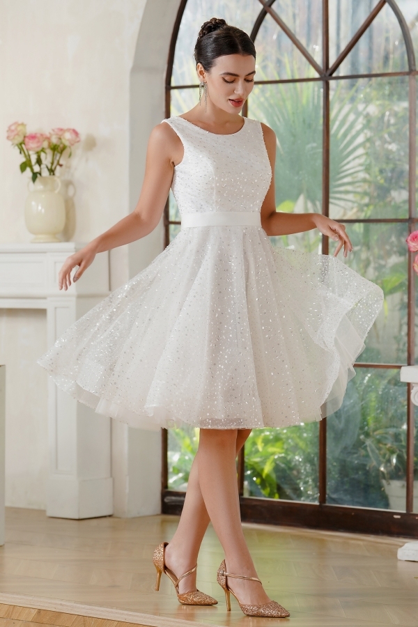 White Short Evening Dress Chiffon