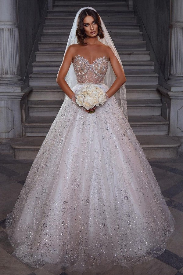 Chicloth Sweetheart Sleeveless Princess Wedding Dress Shinning With Crystals