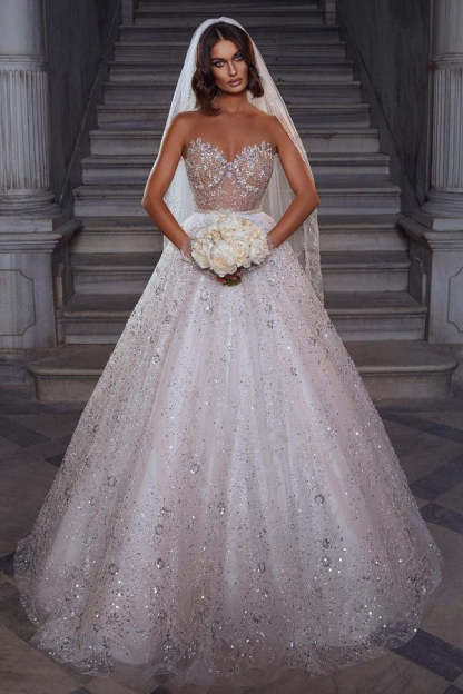 Chicloth Sweetheart Sleeveless Princess Wedding Dress Shinning With Crystals