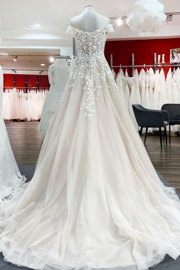 Chicloth Graceful Off The Shoulder Tulle Lace Ruffles A-Line Wedding Dresses