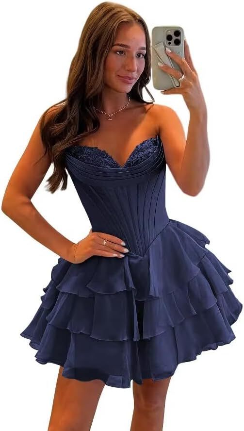 Strapless Tiered Ruffle Short Homecoming Dresses Party Dress