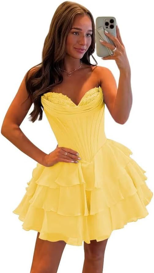 Strapless Tiered Ruffle Short Homecoming Dresses Party Dress