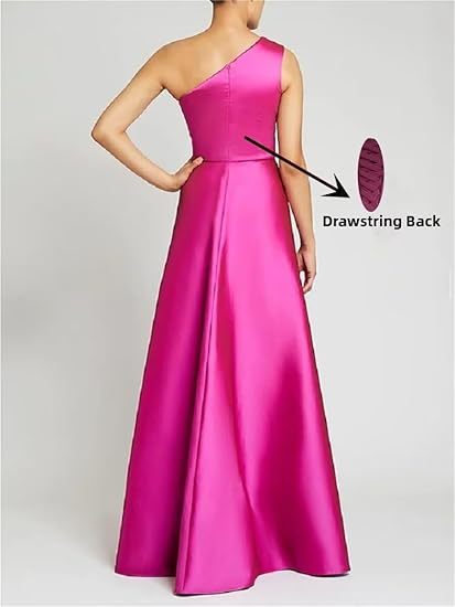 One Shoulder Satin Ruched A-Line Prom Dress Long Evening Gown