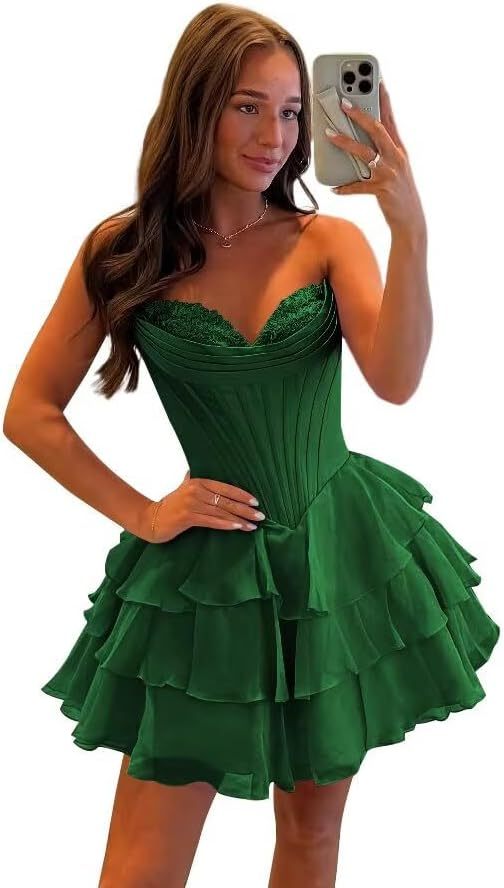 Strapless Tiered Ruffle Short Homecoming Dresses Party Dress