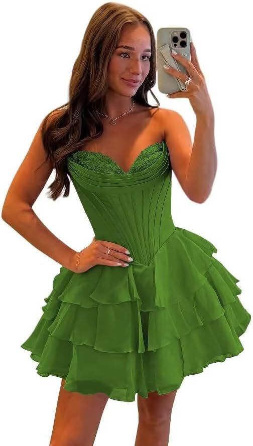 Strapless Tiered Ruffle Short Homecoming Dresses Party Dress